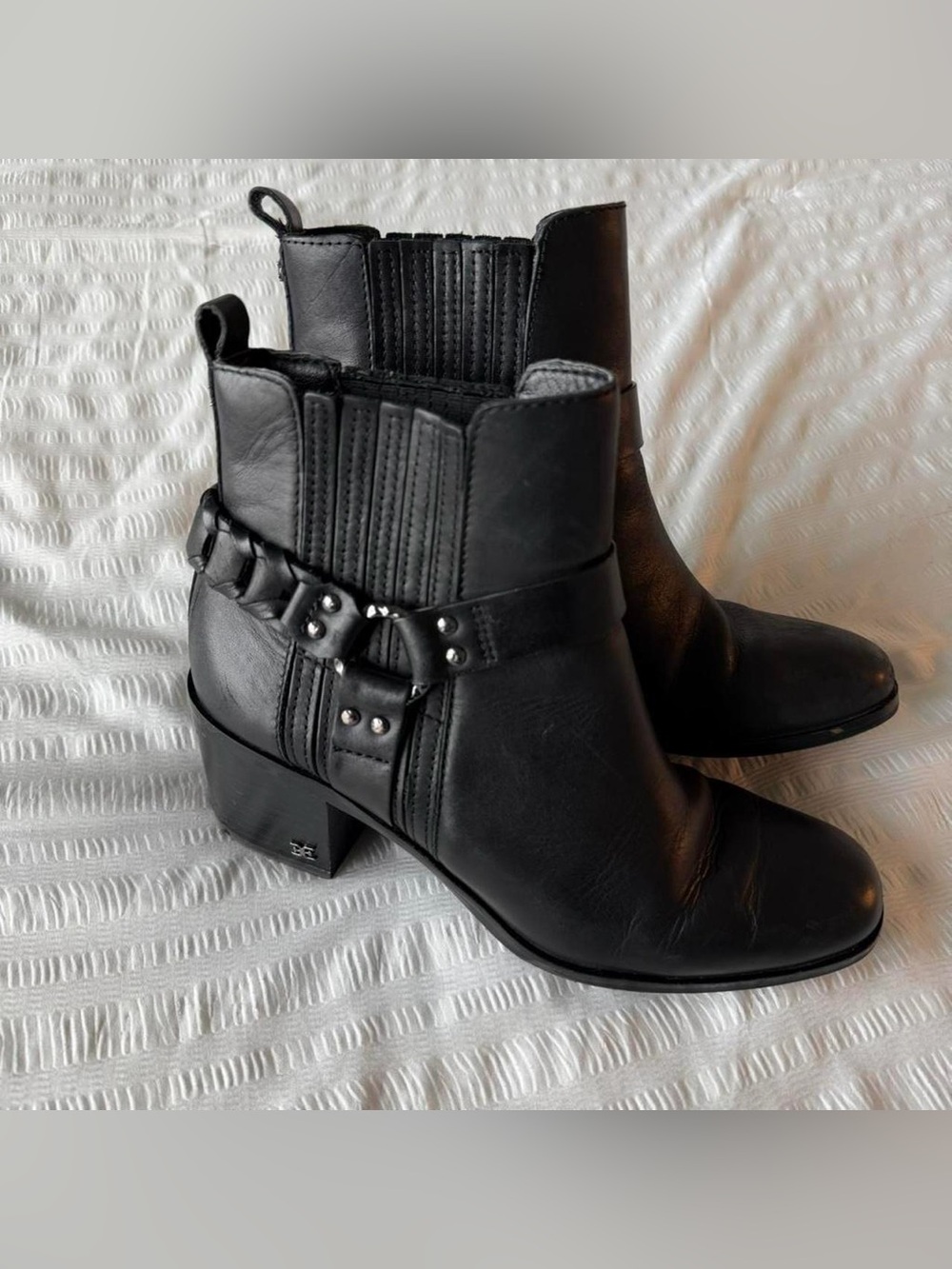 Black Women's Ankle Boots with Studded Harness